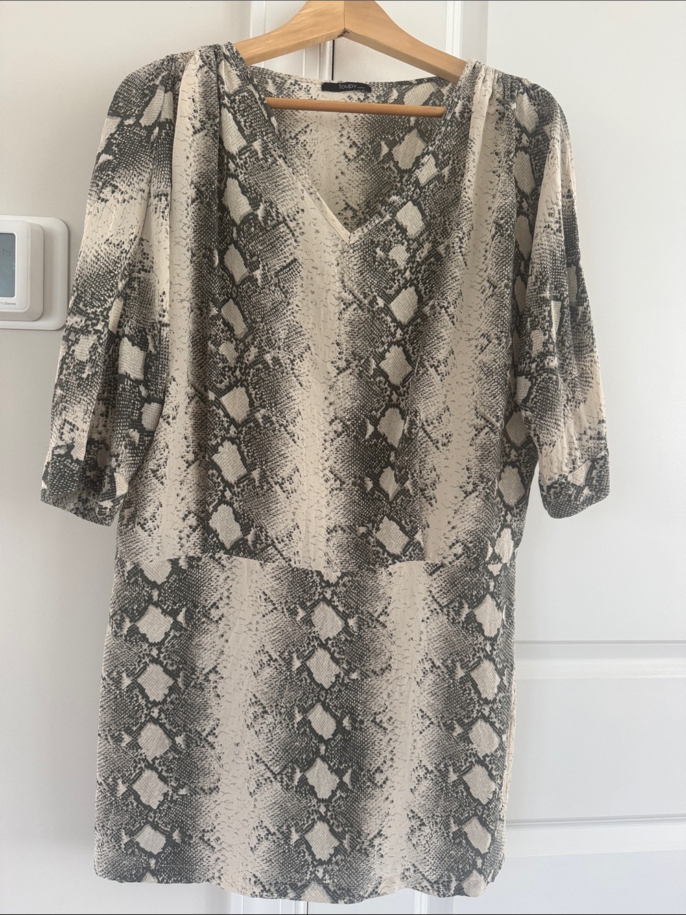 V-Neck Snake Print Mini Dress in Neutral Black and Cream